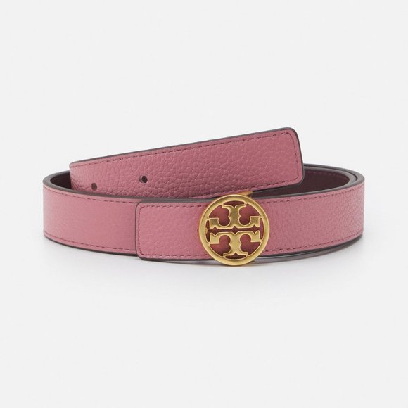 Tory Burch Reversible Logo WIDE Belt Burgundy Port Pink Magnolia - Picture 5 of 9